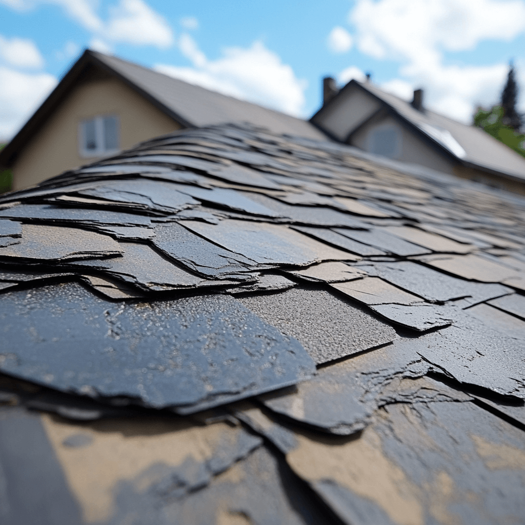 A damaged roof in Stockton and Roseville, CA, indicates the need for roof repair.