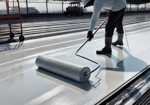 A professional is coating a commercial roof in Stockton and Roseville, CA